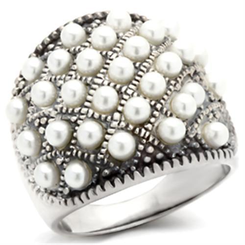 410108 - Antique Tone 925 Sterling Silver Ring with Synthetic Pearl in White-0
