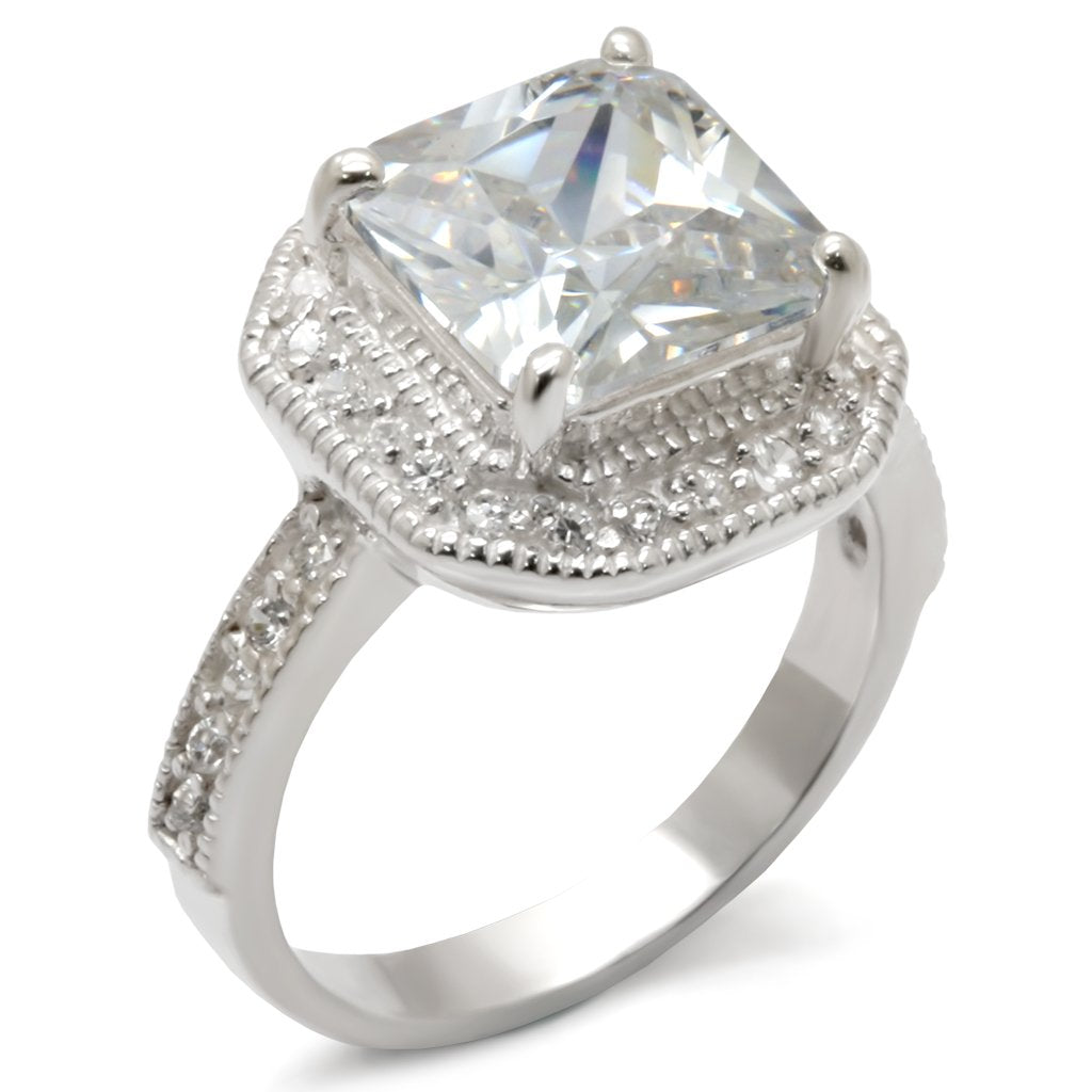 413407 - High-Polished 925 Sterling Silver Ring with AAA Grade CZ  in Clear-0
