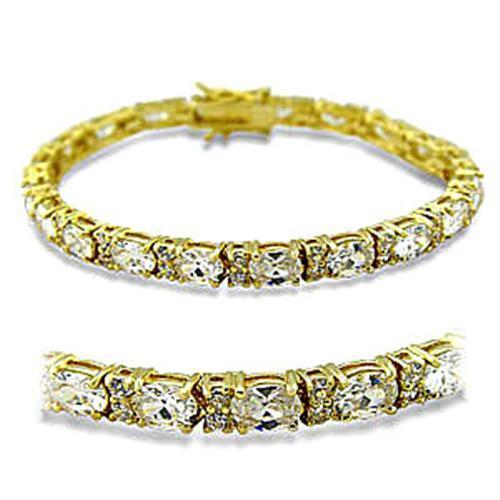 415502 - Gold Brass Bracelet with AAA Grade CZ  in Clear-0