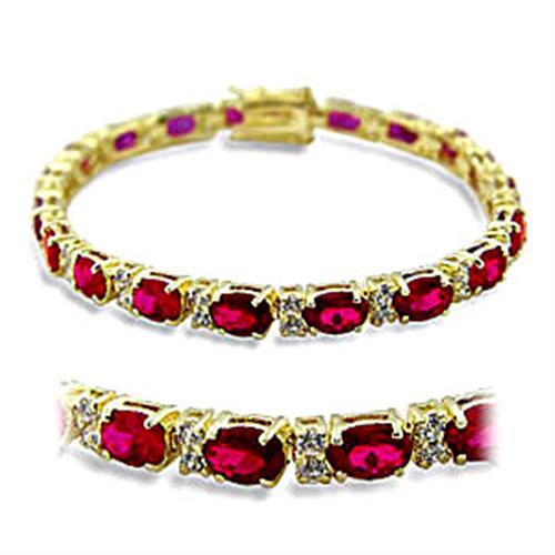 415505 - Gold Brass Bracelet with Synthetic Garnet in Ruby-0