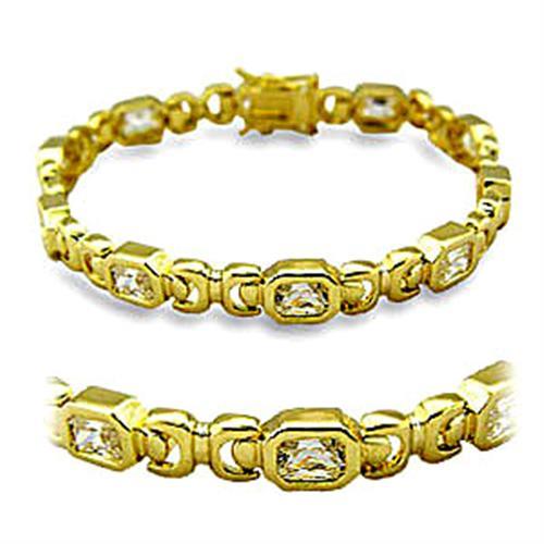 415601 - Gold Brass Bracelet with AAA Grade CZ  in Clear-0