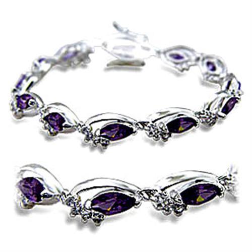 415701 - Rhodium Brass Bracelet with AAA Grade CZ  in Amethyst-0