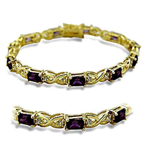 415706 - Gold Brass Bracelet with AAA Grade CZ  in Amethyst-0