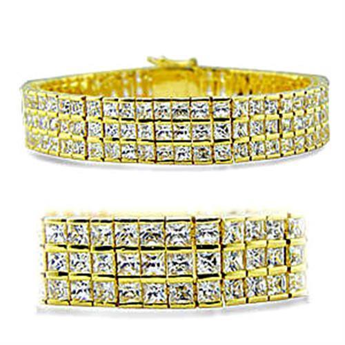 416003 - Gold Brass Bracelet with AAA Grade CZ  in Clear-0