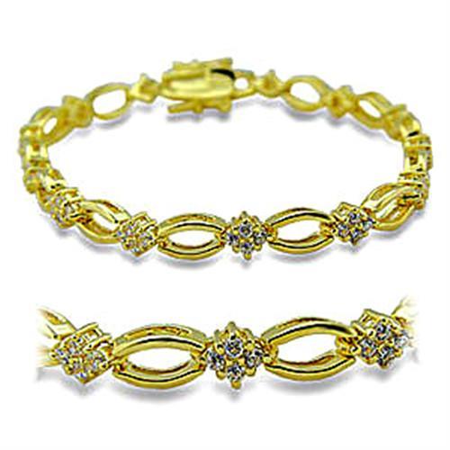 416006 - Gold Brass Bracelet with AAA Grade CZ  in Clear-0