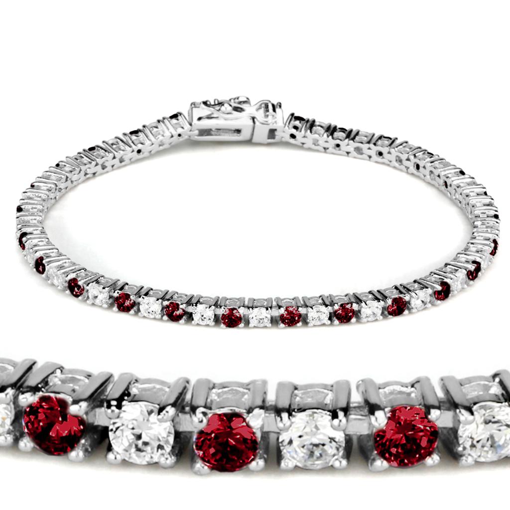 46902 - Rhodium Brass Bracelet with Synthetic Garnet in Ruby-0