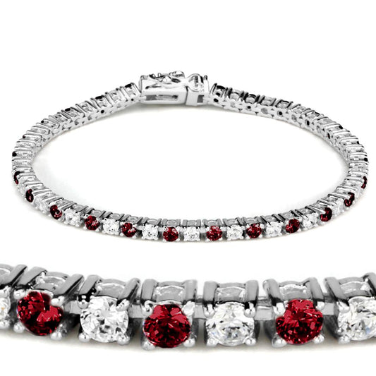 46902 - Rhodium Brass Bracelet with Synthetic Garnet in Ruby-0