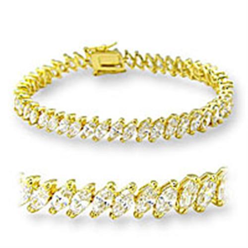 47105 - Gold Brass Bracelet with AAA Grade CZ  in Clear-0