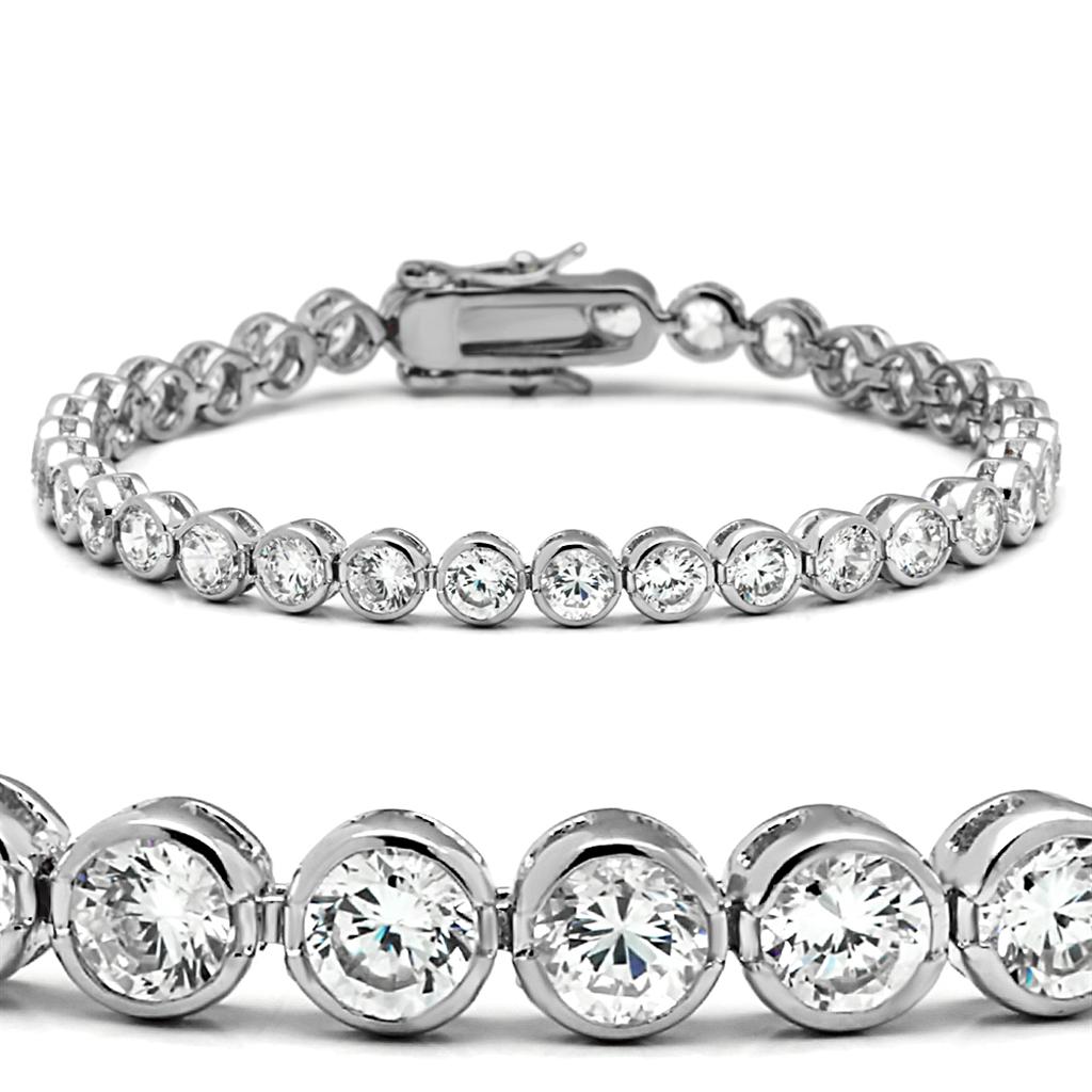 47201 - Rhodium Brass Bracelet with AAA Grade CZ  in Clear-0