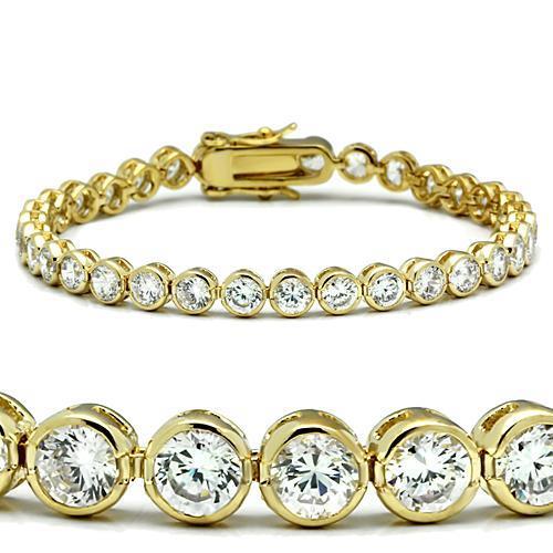 47202 - Gold Brass Bracelet with AAA Grade CZ  in Clear-0