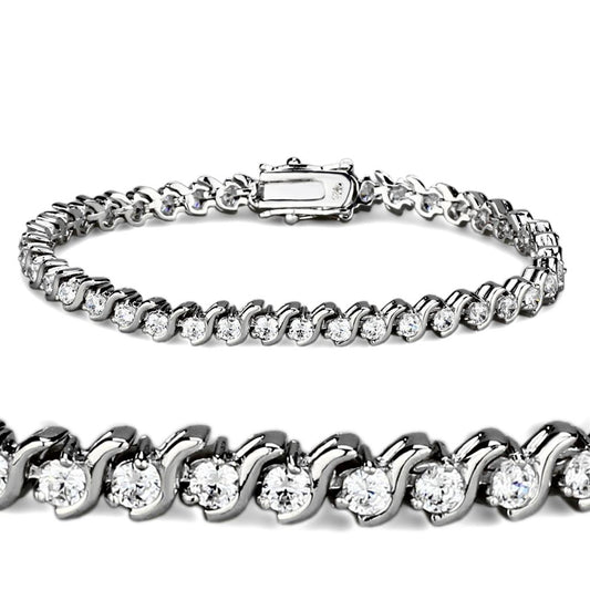 47203 - Rhodium Brass Bracelet with AAA Grade CZ  in Clear-0