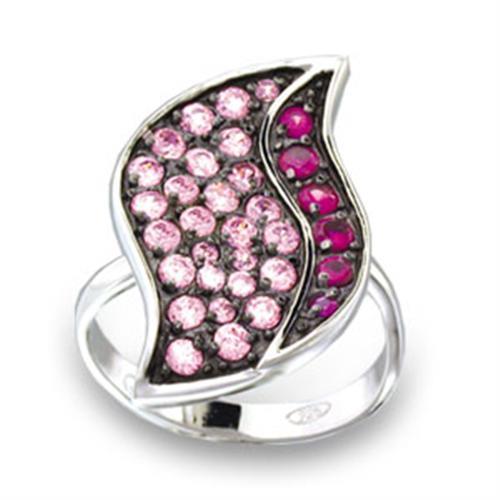 49806 - Rhodium + Ruthenium 925 Sterling Silver Ring with AAA Grade CZ  in Multi Color-0