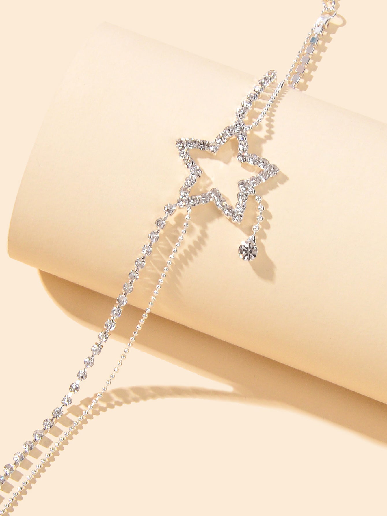 Rhinestone Silver Chain Star Charm Anklet Layered Boho Beach Ankle Bracelet Gift-2