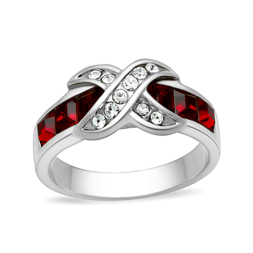 TK1388N - High polished (no plating) Stainless Steel Ring with Top Grade Crystal in Siam-0