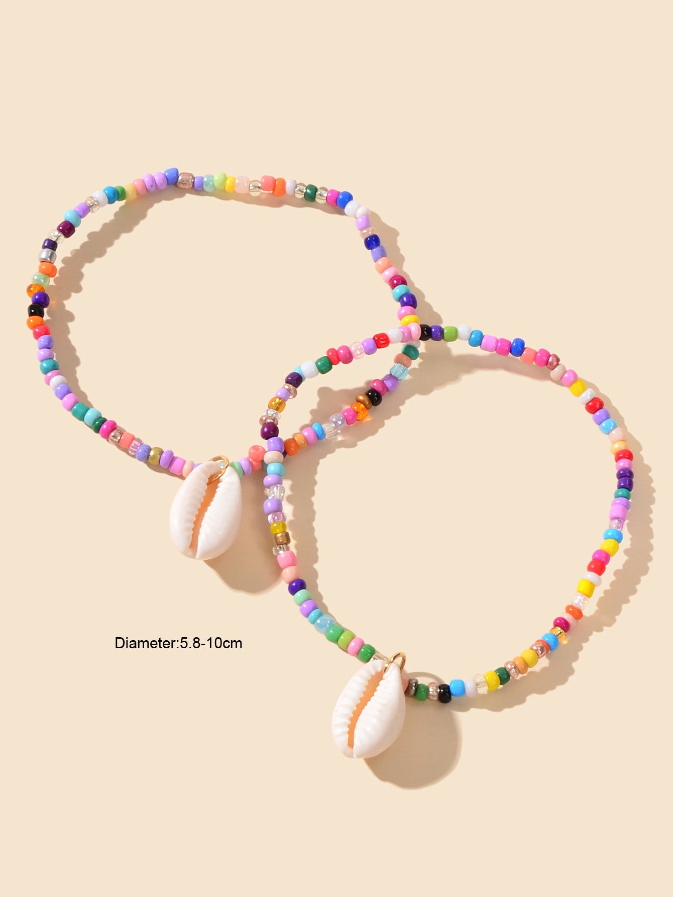 2 pcs Handmade Boho Colourful Beads Shell Charm Ankle Bracelets Foot Anklet Set-2