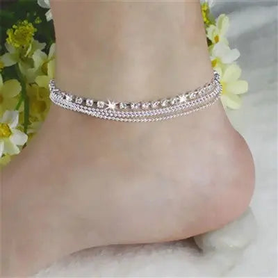 Multi Row Crystal Chain Anklet Ankle Bracelet-1