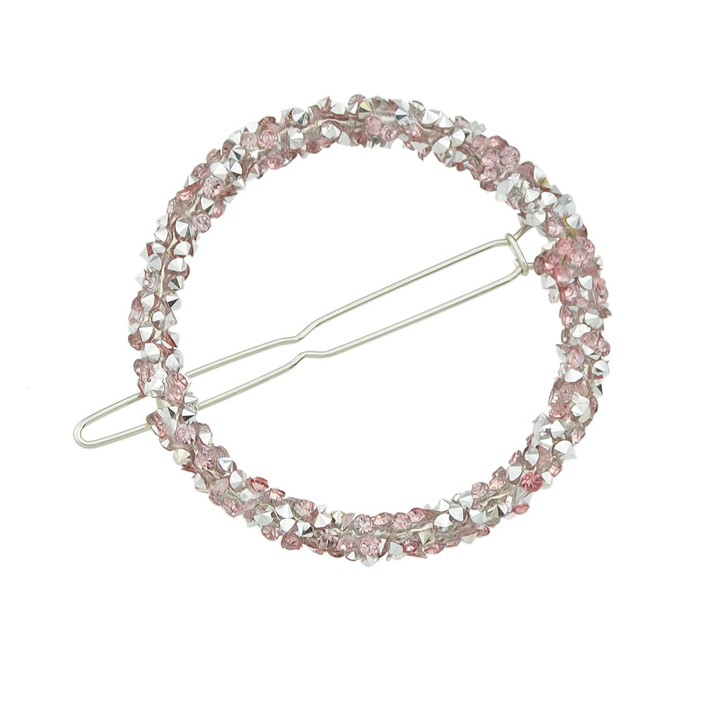 AU Local Hair Accessories Silver Pink Rhinestone Circle Hair Clip for Women Girl-3