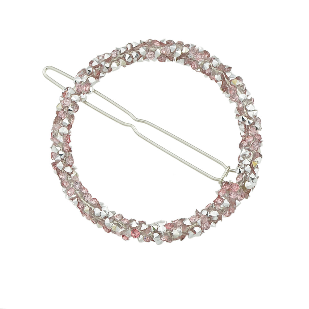 AU Local Hair Accessories Silver Pink Rhinestone Circle Hair Clip for Women Girl-4