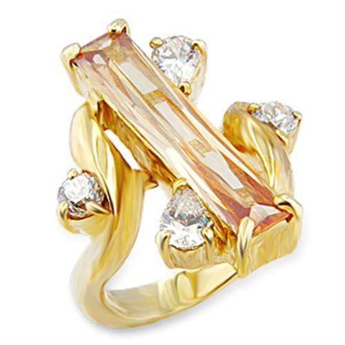 56423 - Gold Brass Ring with AAA Grade CZ  in Champagne-0