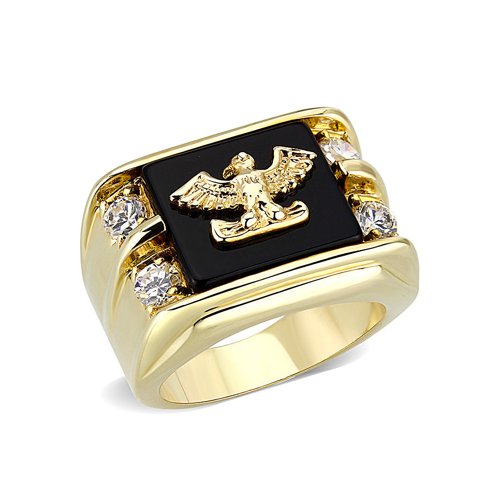 LO5M013- Brass Ring with Epoxy  in Jet Gold Plated-0