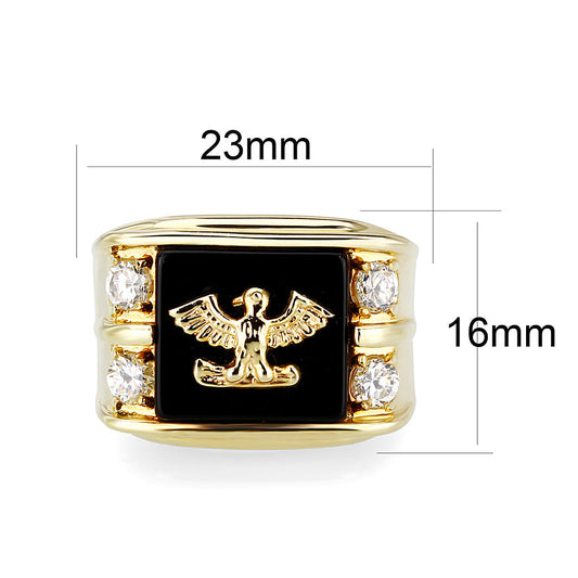 LO5M013- Brass Ring with Epoxy  in Jet Gold Plated-1