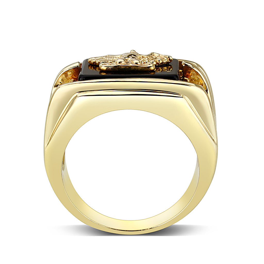 LO5M013- Brass Ring with Epoxy  in Jet Gold Plated-2