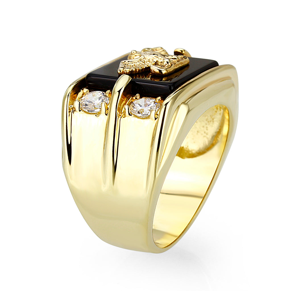 LO5M013- Brass Ring with Epoxy  in Jet Gold Plated-3