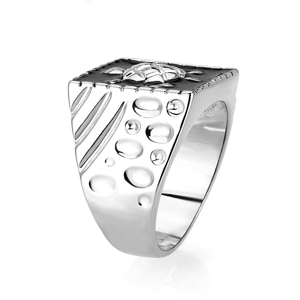 LO5M014- Brass Ring with Epoxy  in Jet Rhodium Plated-3