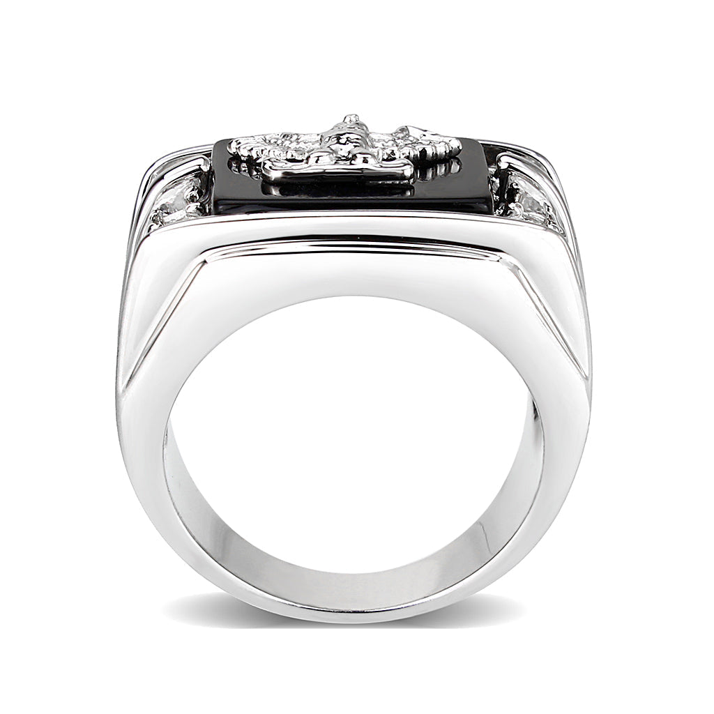 LO5M016- Brass Ring with Epoxy  in Jet Rhodium Plated-2