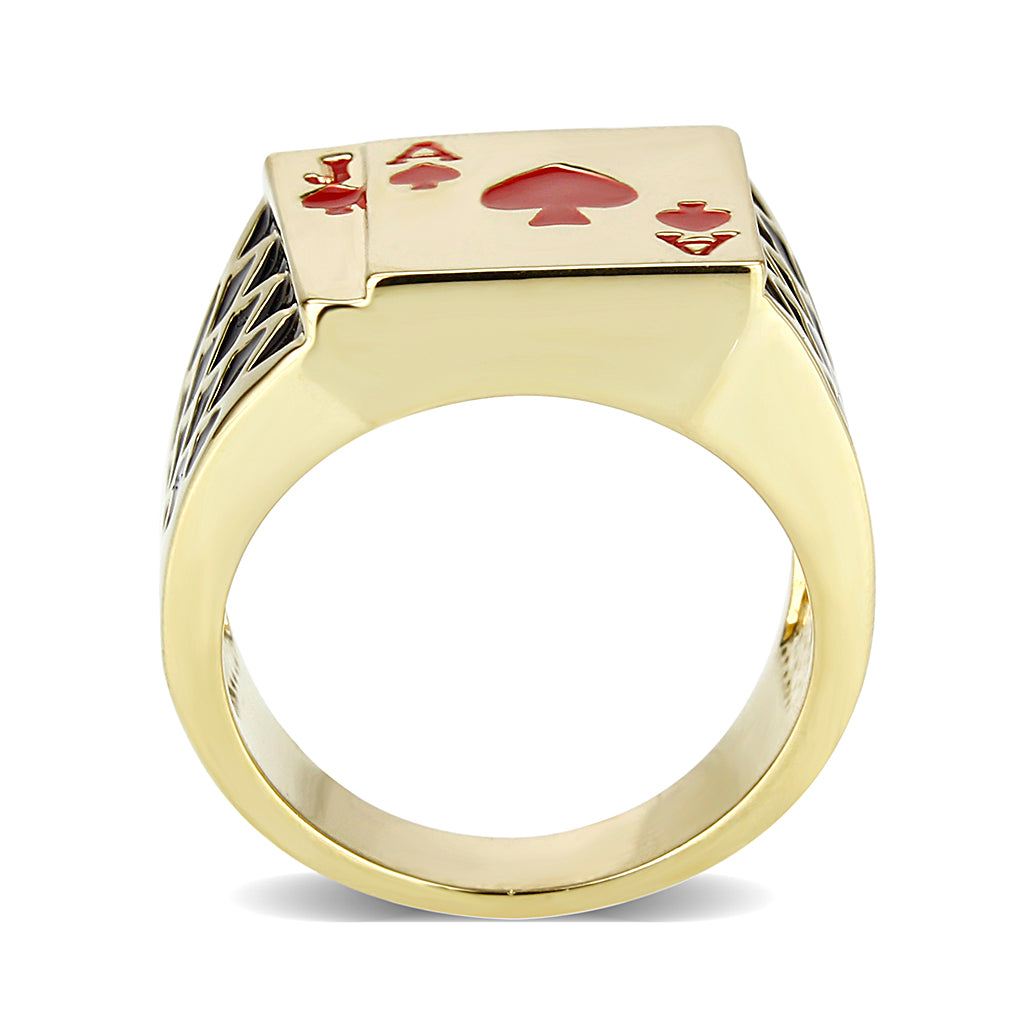 LO5M017- Brass Ring with Epoxy  in Red Gold Plated-2