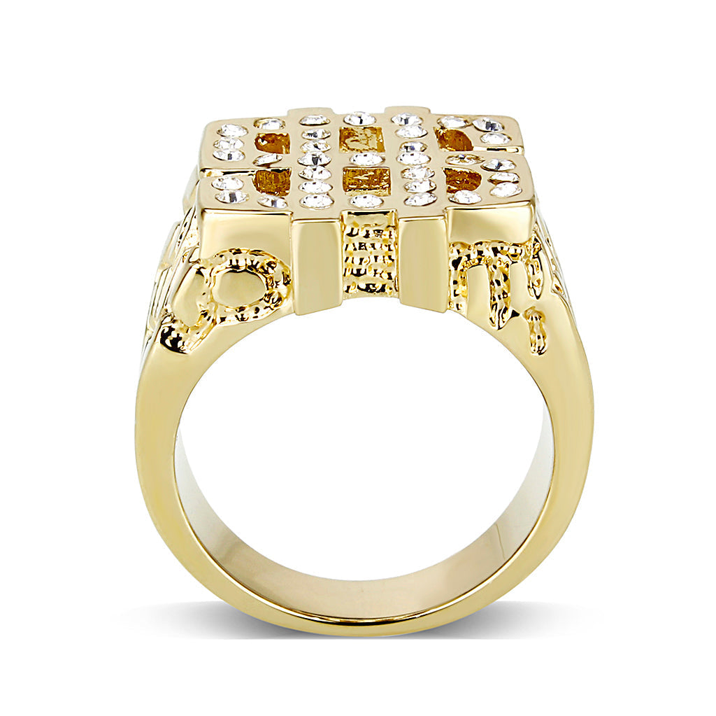 LO5M018-  Brass Ring with Top Grade Crystal  in Clear Gold Plated-2