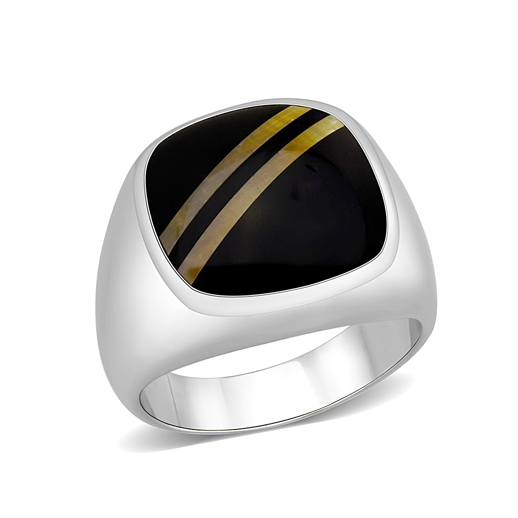 LO5M019- Brass Ring with Epoxy  in Jet Rhodium Plated-0