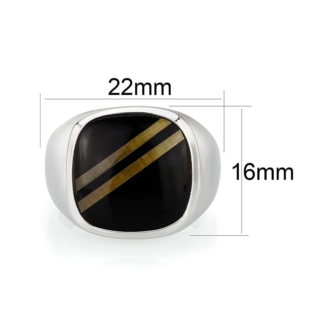 LO5M019- Brass Ring with Epoxy  in Jet Rhodium Plated-1