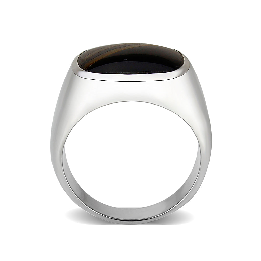 LO5M019- Brass Ring with Epoxy  in Jet Rhodium Plated-2