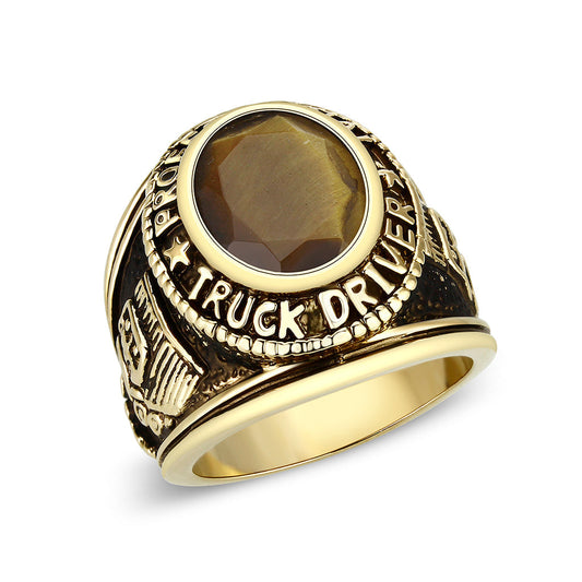 LO5M021 -Ion Gold Plated  Brass Ring with Tiger Eye Stone-0