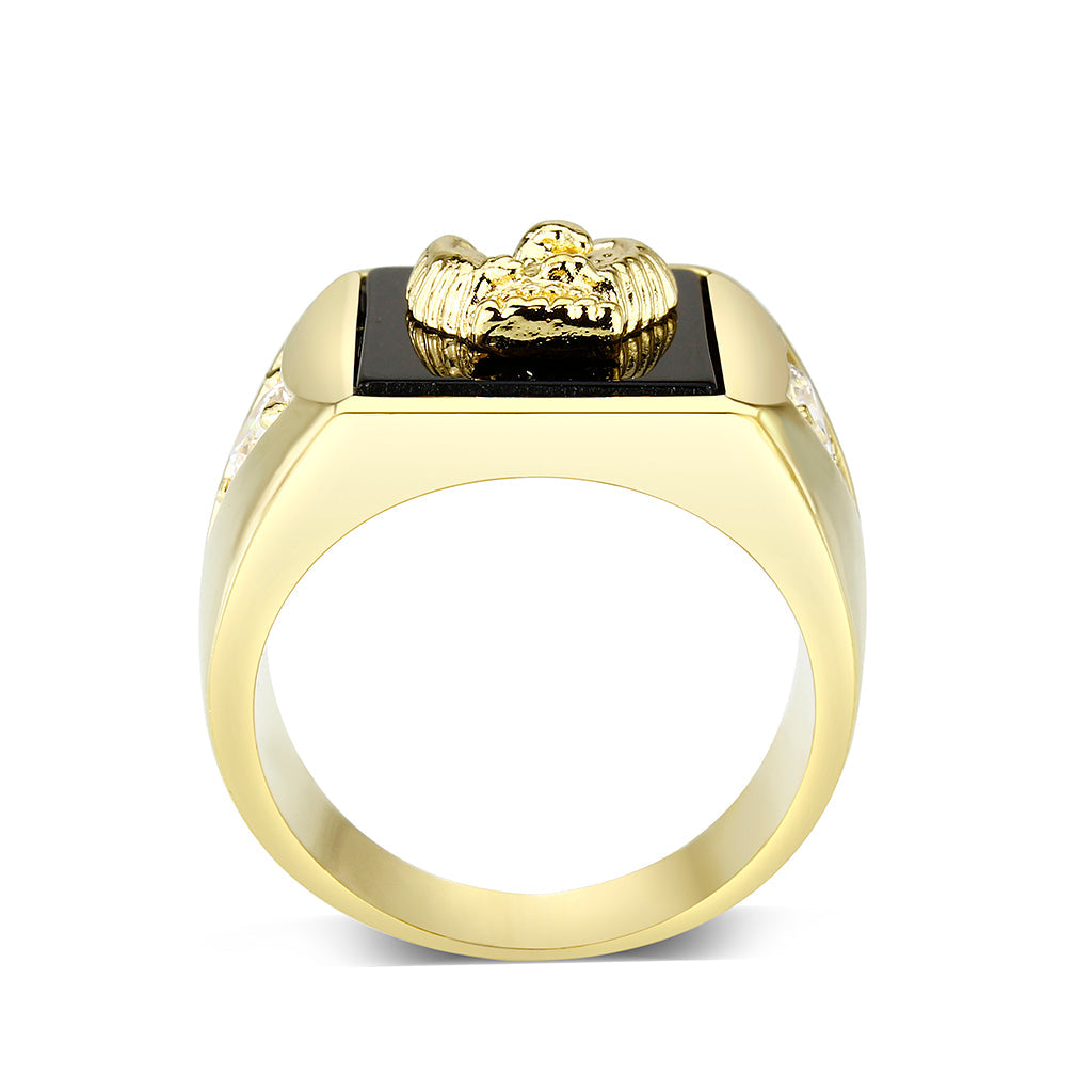 LO5M023 -Ion Gold Plated  Brass Ring with Black Epoxy-2