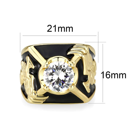 LO5M024 -Ion Gold Plated  Brass Ring with Clear CZ Stone-1