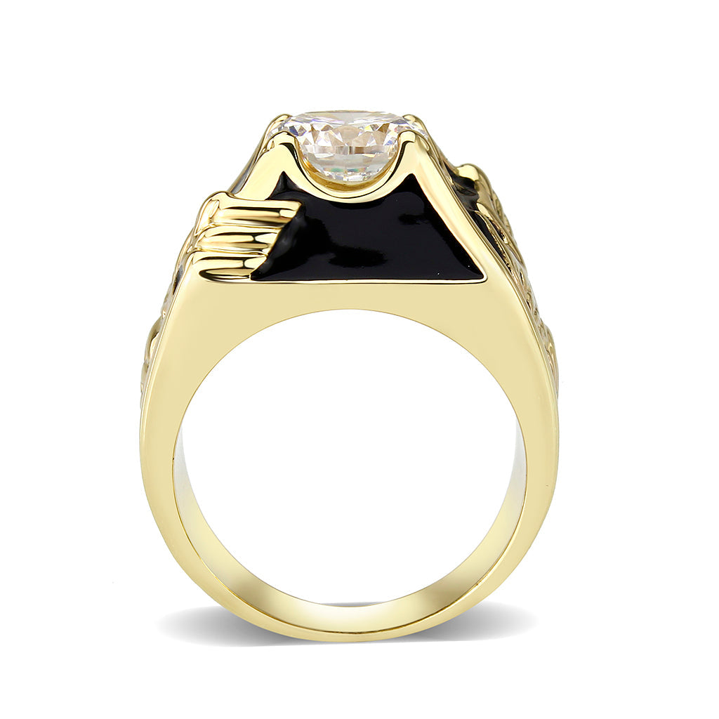 LO5M024 -Ion Gold Plated  Brass Ring with Clear CZ Stone-2