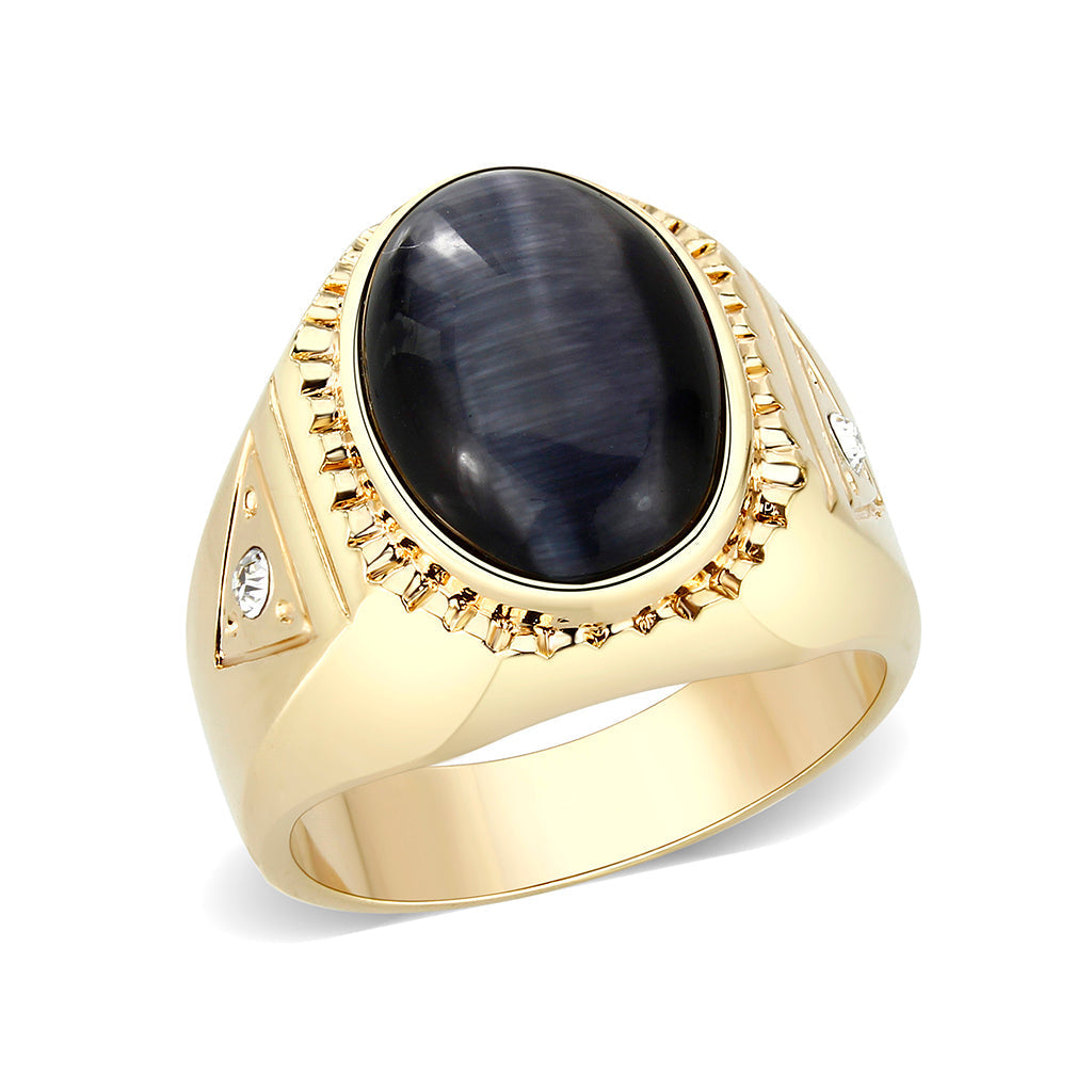 LO5M025-Ion Gold Plated  Brass Ring with Black Onyx-0