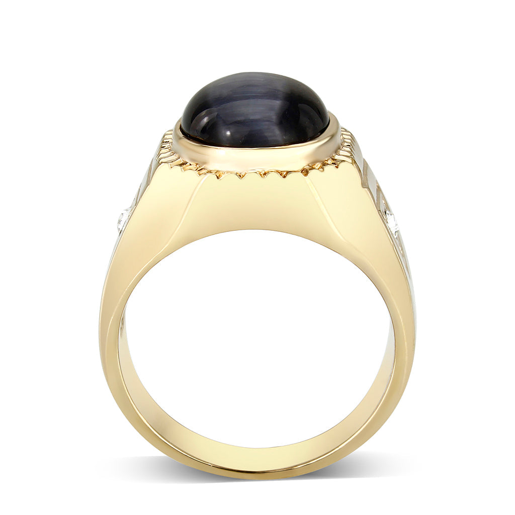 LO5M025-Ion Gold Plated  Brass Ring with Black Onyx-2