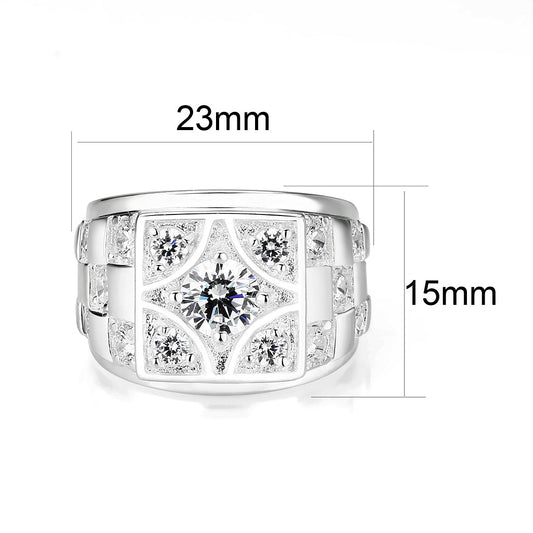 LO5M026-Rhodium Plated  Brass Ring with Clear CZ-1
