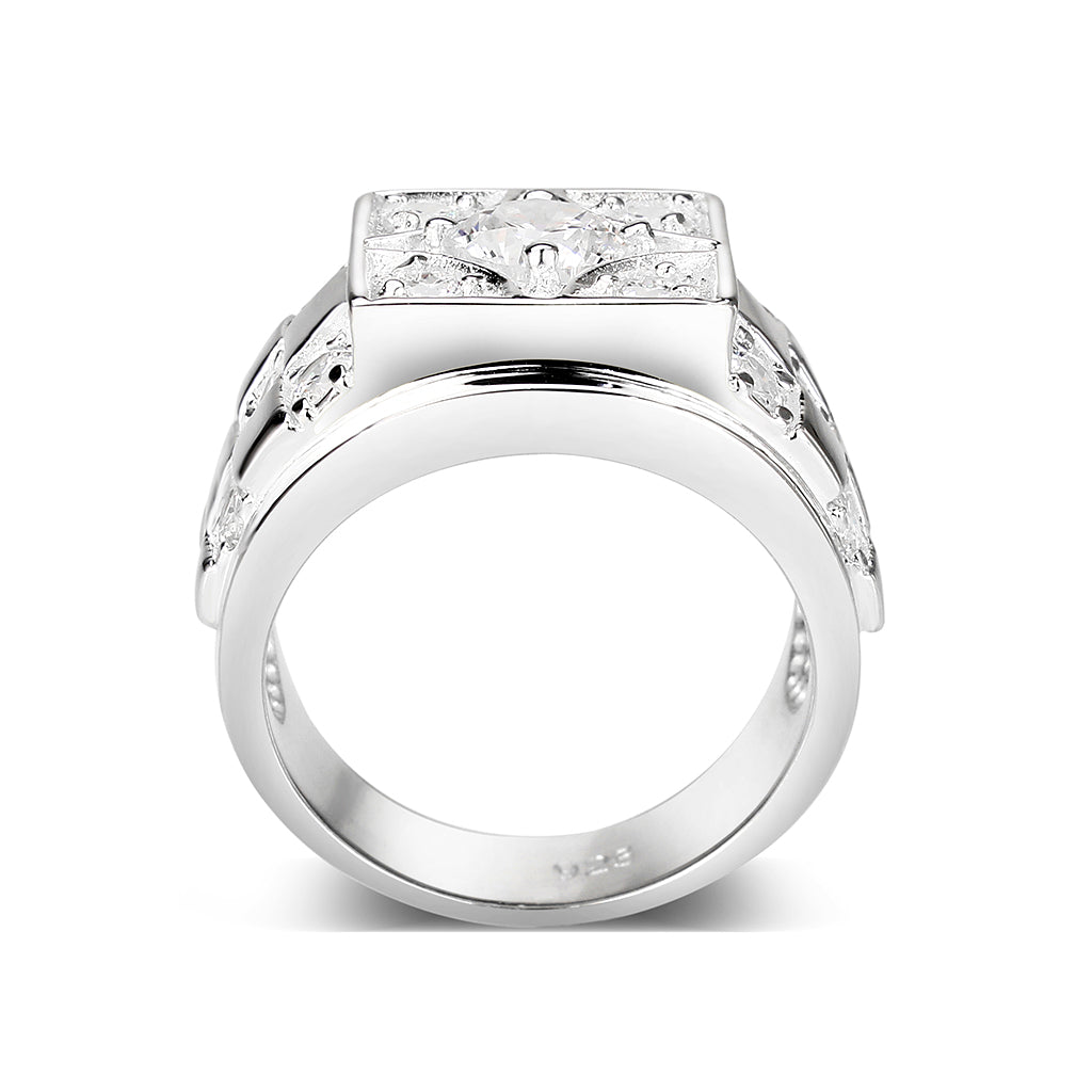LO5M026-Rhodium Plated  Brass Ring with Clear CZ-2