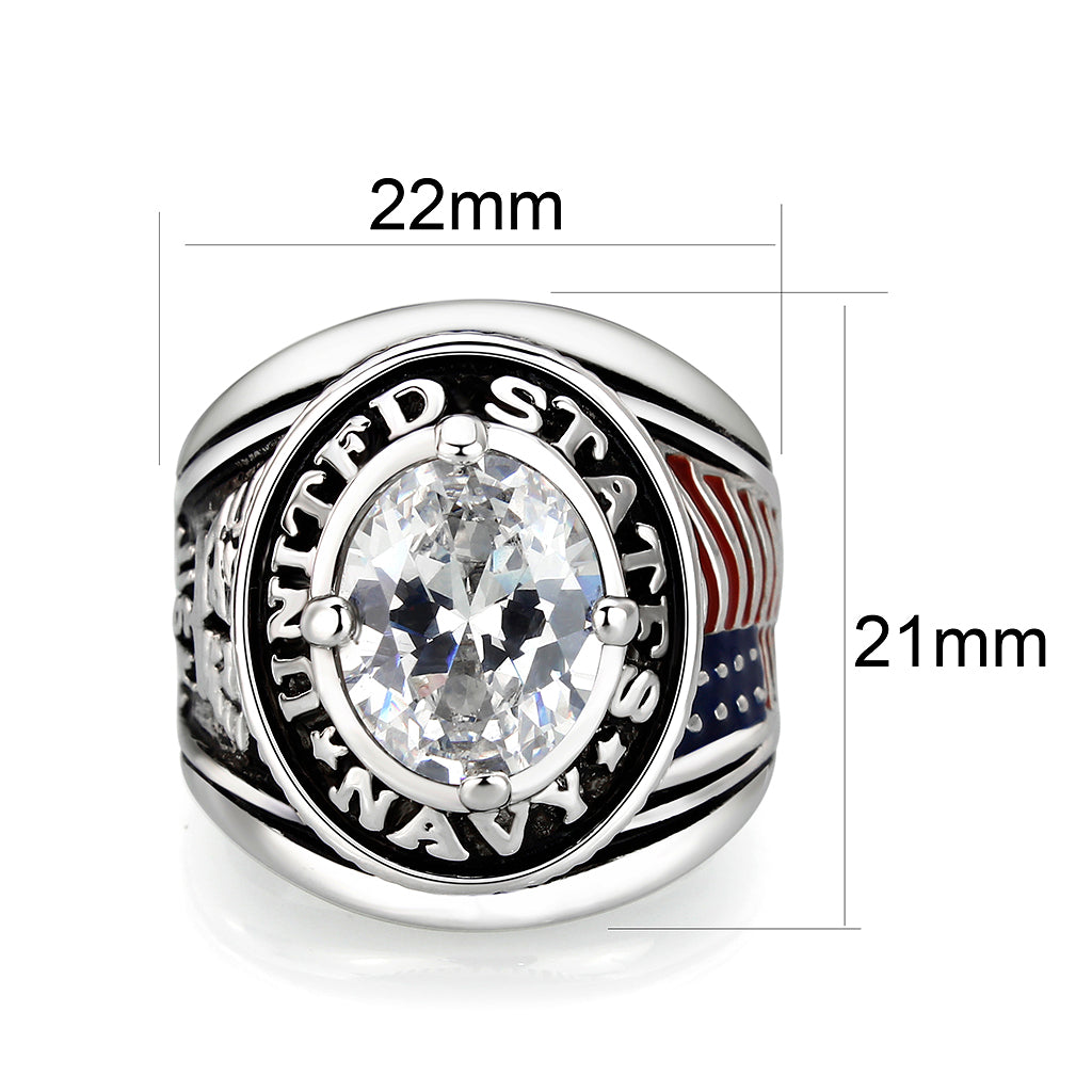 LO5M028-Rhodium  Plated  Brass Ring with Clear CZ-1
