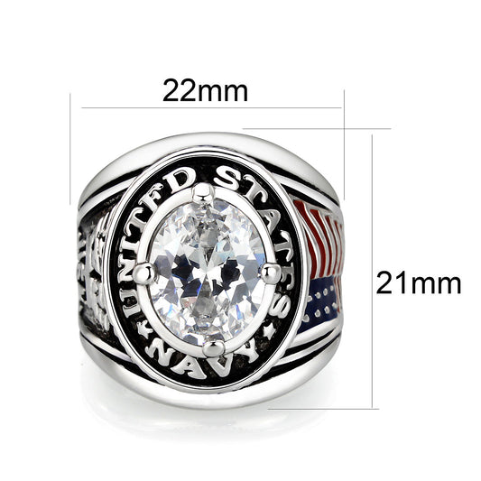 LO5M028-Rhodium  Plated  Brass Ring with Clear CZ-1