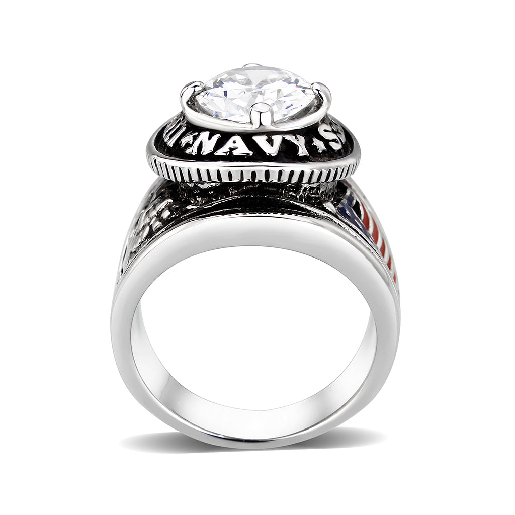 LO5M028-Rhodium  Plated  Brass Ring with Clear CZ-2