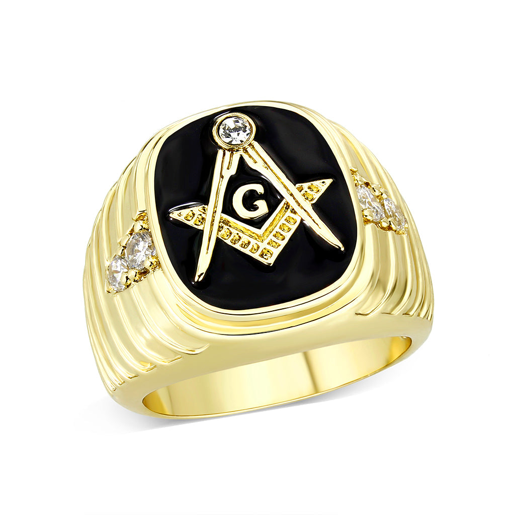 LO5M029-Ion Gold  Plated  Brass Ring with Black Epoxy-0