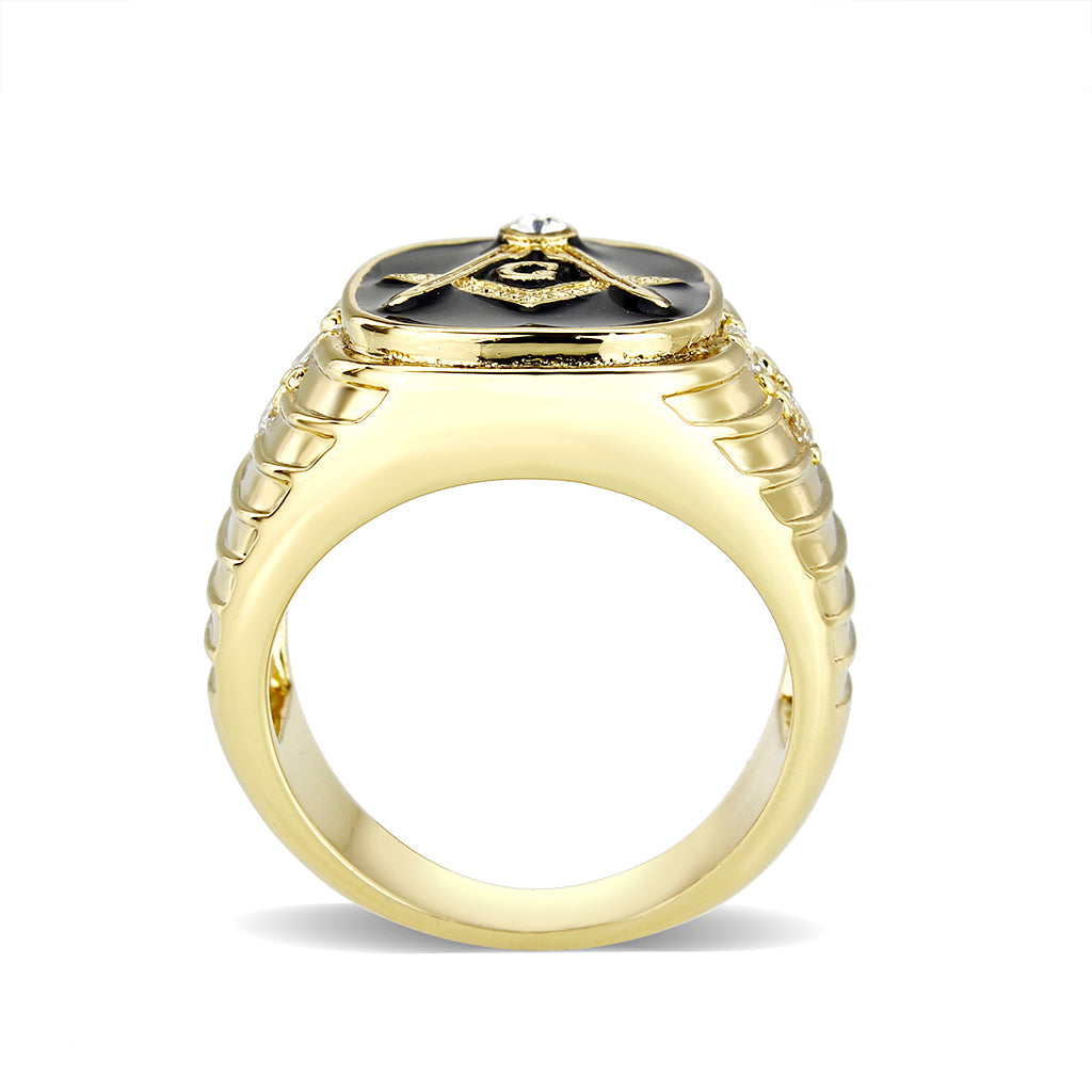 LO5M029-Ion Gold  Plated  Brass Ring with Black Epoxy-2