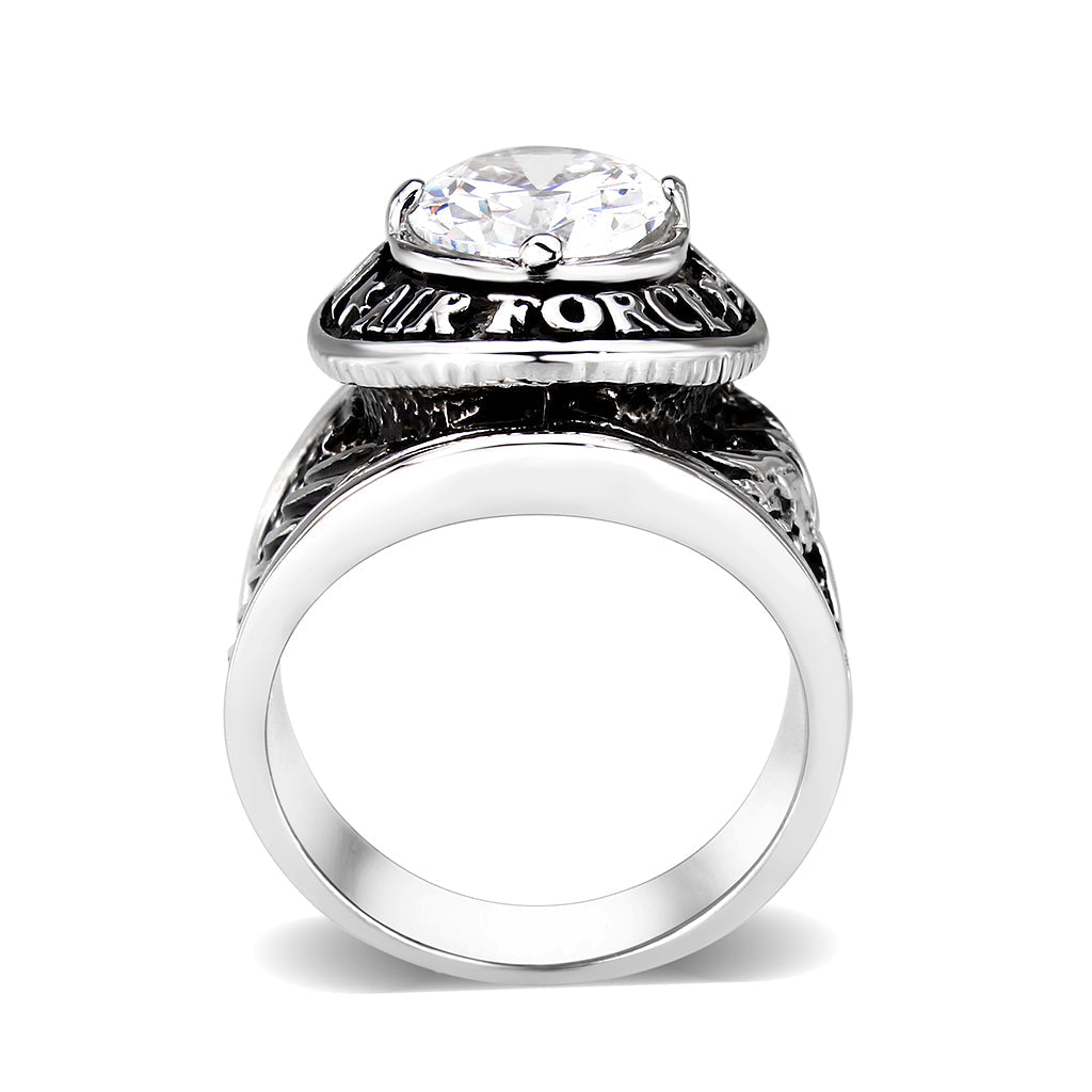LO5M030-Rhodium Plated  Brass Ring with  Clear CZ-2