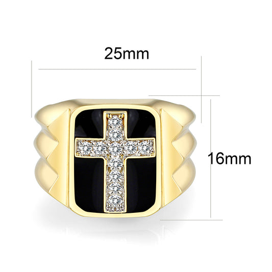 LO5M031-Ion Gold  Plated  Brass Ring with Clear CZ-1