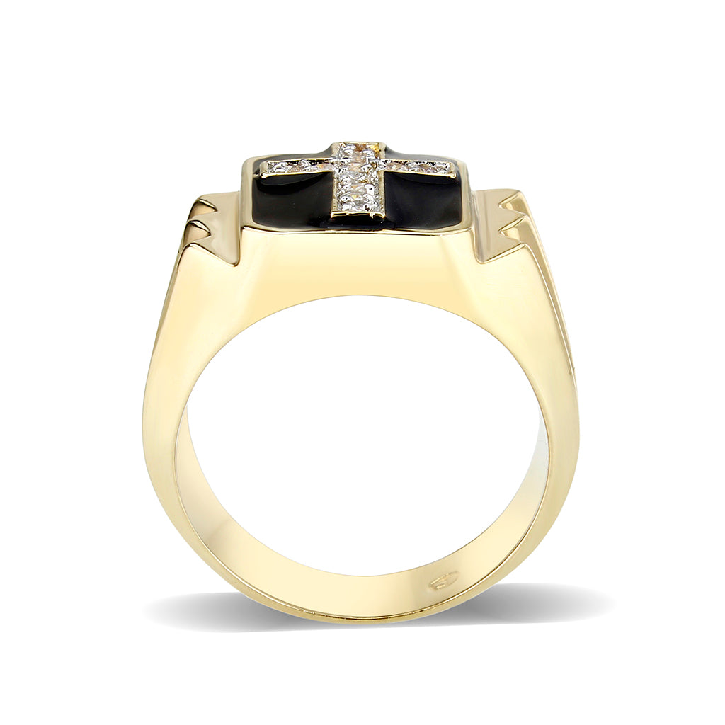 LO5M031-Ion Gold  Plated  Brass Ring with Clear CZ-2